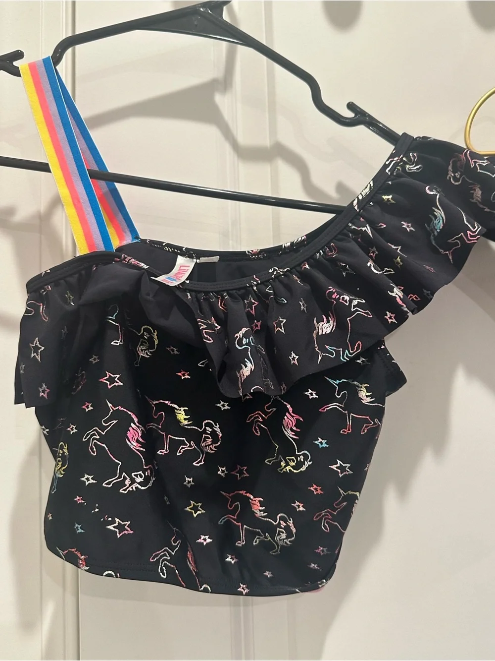 Black Unicorn Print Bikini Set with Rainbow Strap